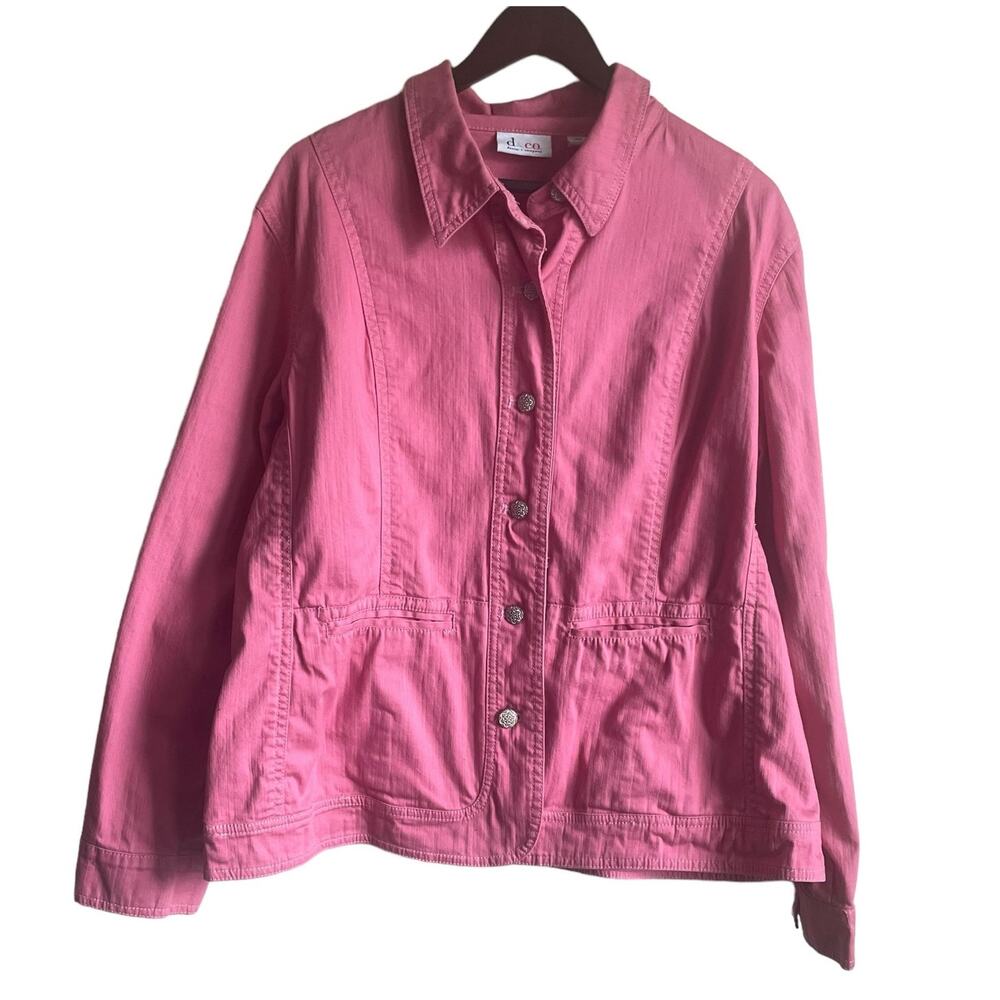 Denim & Co Women Jean Jacket L Pink Long Sleeve Feminine Denim Western Cowgirl